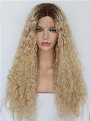 brown curly long wig