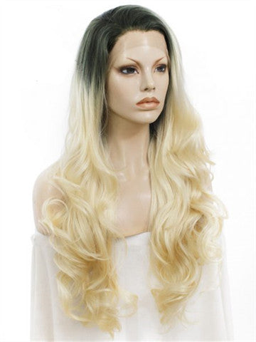 Long Black Root To Bright Blonde Ombre Wave Synthetic Lace Front
