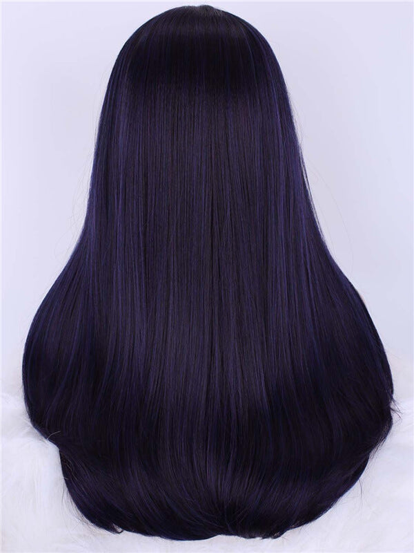 Long Mystery Dark Purple Ombre Straight Synthetic Lace Front