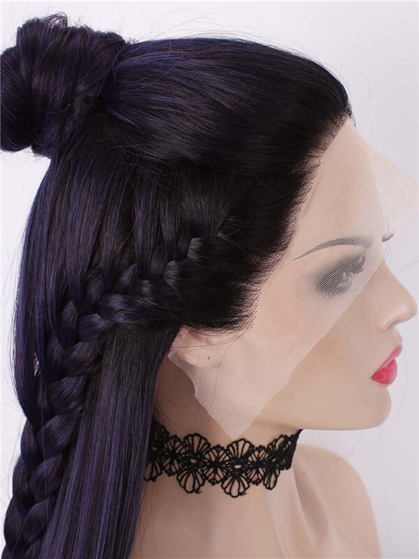 Long Mystery Dark Purple Ombre Straight Synthetic Lace Front