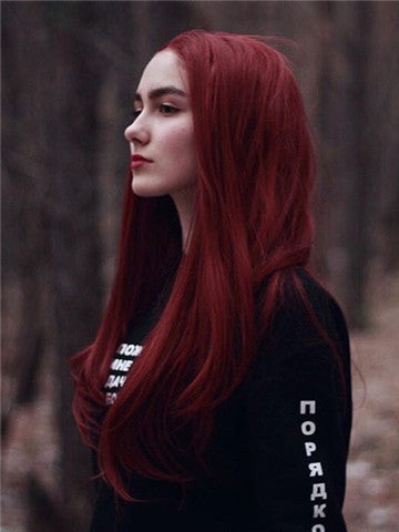 Long Rose Dark Red Straight Synthetic Lace Front Wig