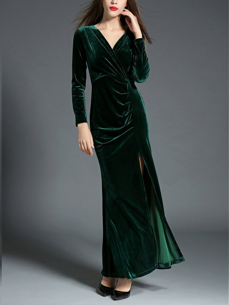 1950s Velvet Solid Wrap Dress – FashionLoveHunter