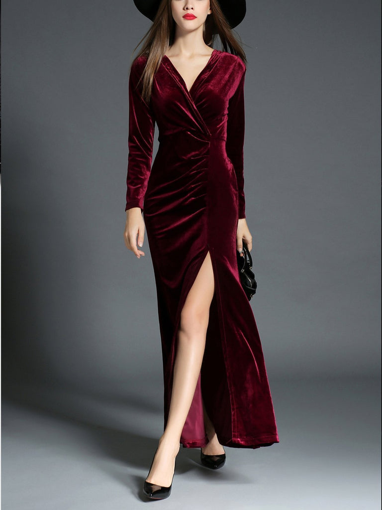 1950s Velvet Solid Wrap Dress – FashionLoveHunter