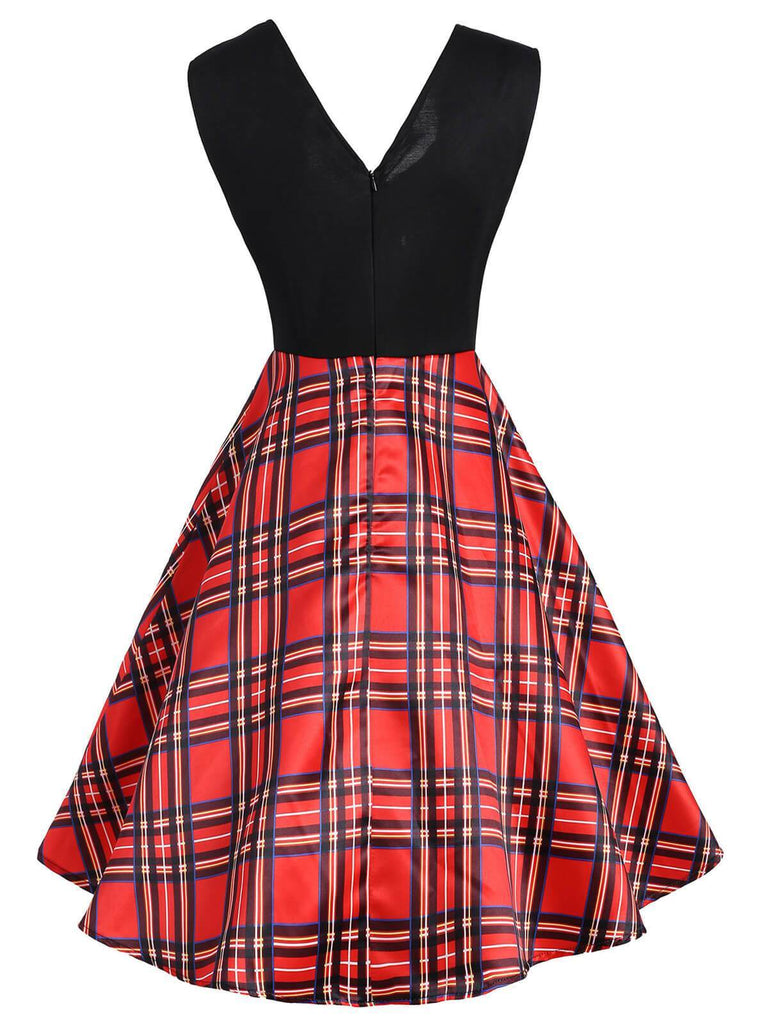 Red 1950s Plaid Patchwork Dress – FashionLoveHunter