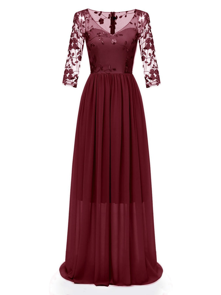 1950s Lace Embroidery Chiffon Maxi Dress – FashionLoveHunter