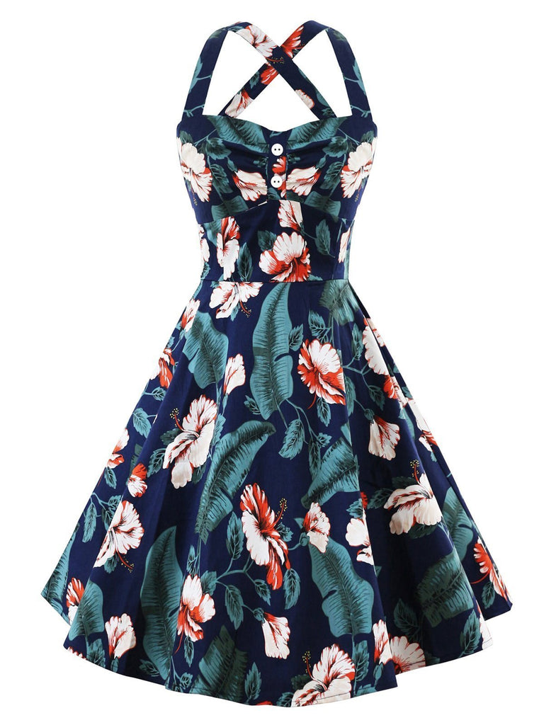 1950s Floral Button Swing Dress – FashionLoveHunter