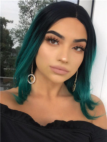 black ombre hair green