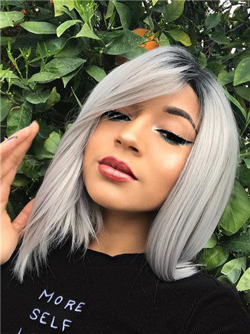 Short Grey Ombre Bob Synthetic Lace Front Wig