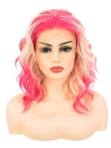 Short Rose Madder Pink Blonde Ombre Bob Synthetic Lace Front Wig