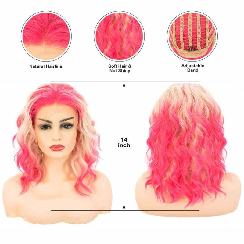 Short Rose Madder Pink Blonde Ombre Bob Synthetic Lace Front Wig