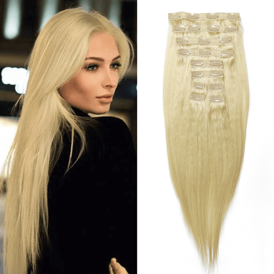20 10 Pieces Platinum Blonde 613 Clip In Virgin Human Hair Set