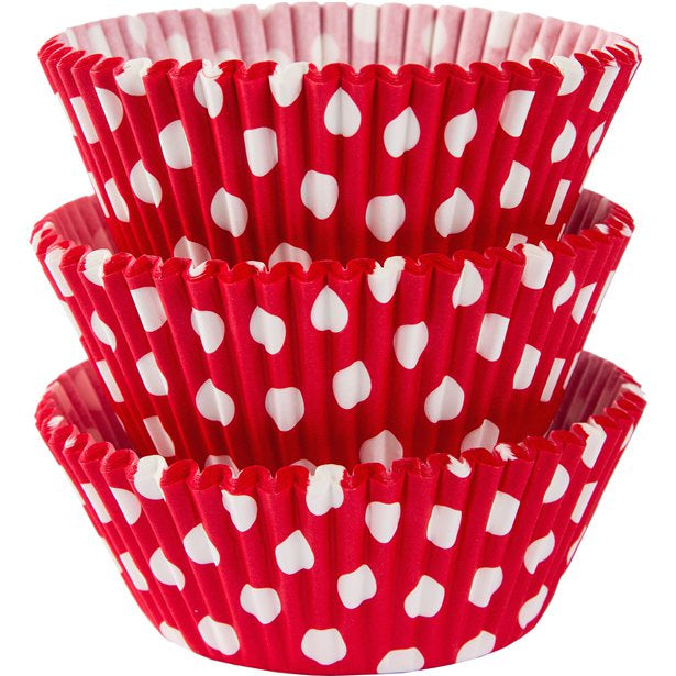 red and white polka dot cupcake liners