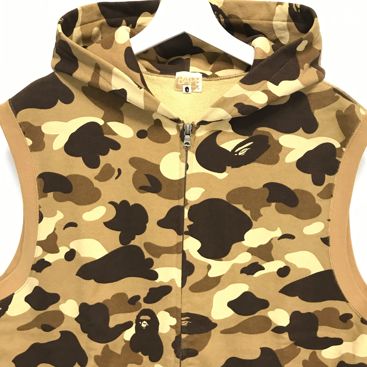 [L] A Bathing Ape Bape Camo Sleeveless Zip Up Hoodie Brown ...