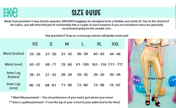 MADWAG women's leggings size guide festival pants