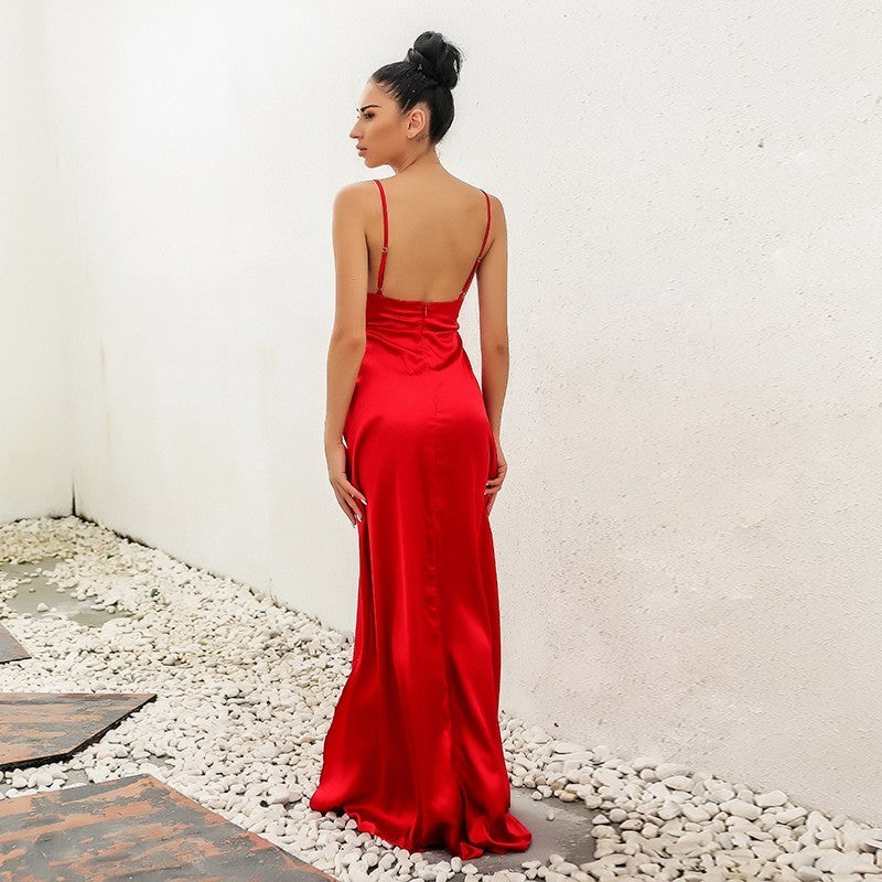 solid red maxi dress