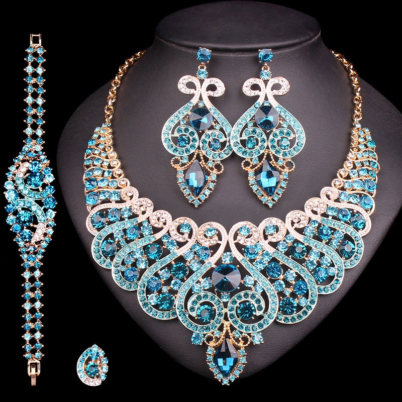 Luxury Bridal Jewelry Sets Wedding Engagement Necklace Earring Set