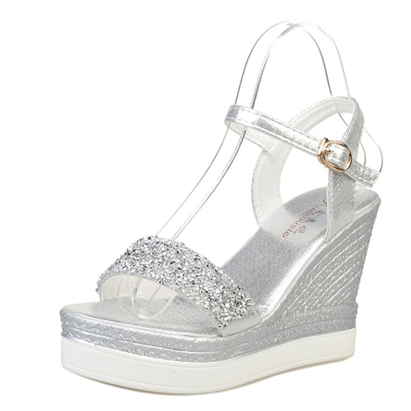 silver glitter wedges