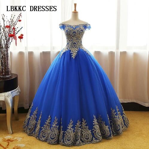 gold and blue quinceanera dresses