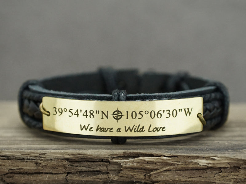 Coordinates Couple Bracelets, Customized Matching Leather Bracelets