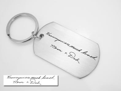 timjeweler Custom Handwriting Keychain, Memorial Signature Keychain, Dog Tag Keychain, Handwritten Key Chain on The Front / Yes