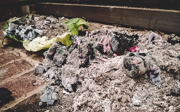 Ashes on cabbage leaves and directly on corn pones