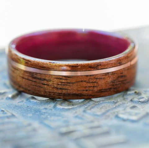 Purpleheart wood wedding ring rose gold m1 garand