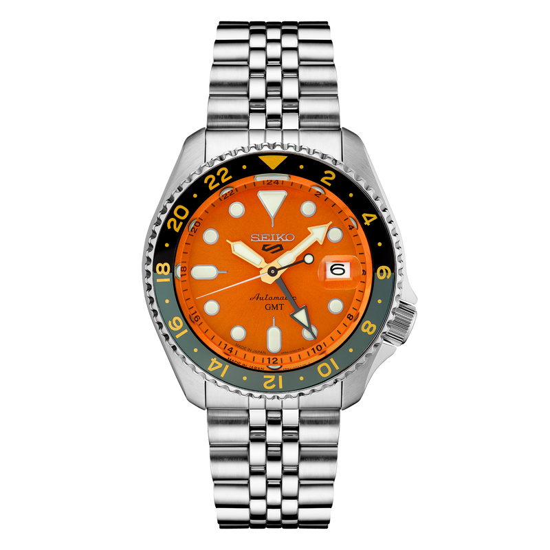 Seiko 5 SSK001 Automatic GMT Orange Dial Watch - Carat & Co. Flushing New  York – C&C