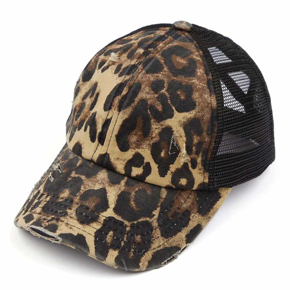 C.C. Leopard Print Criss Cross High Ponytail Cap