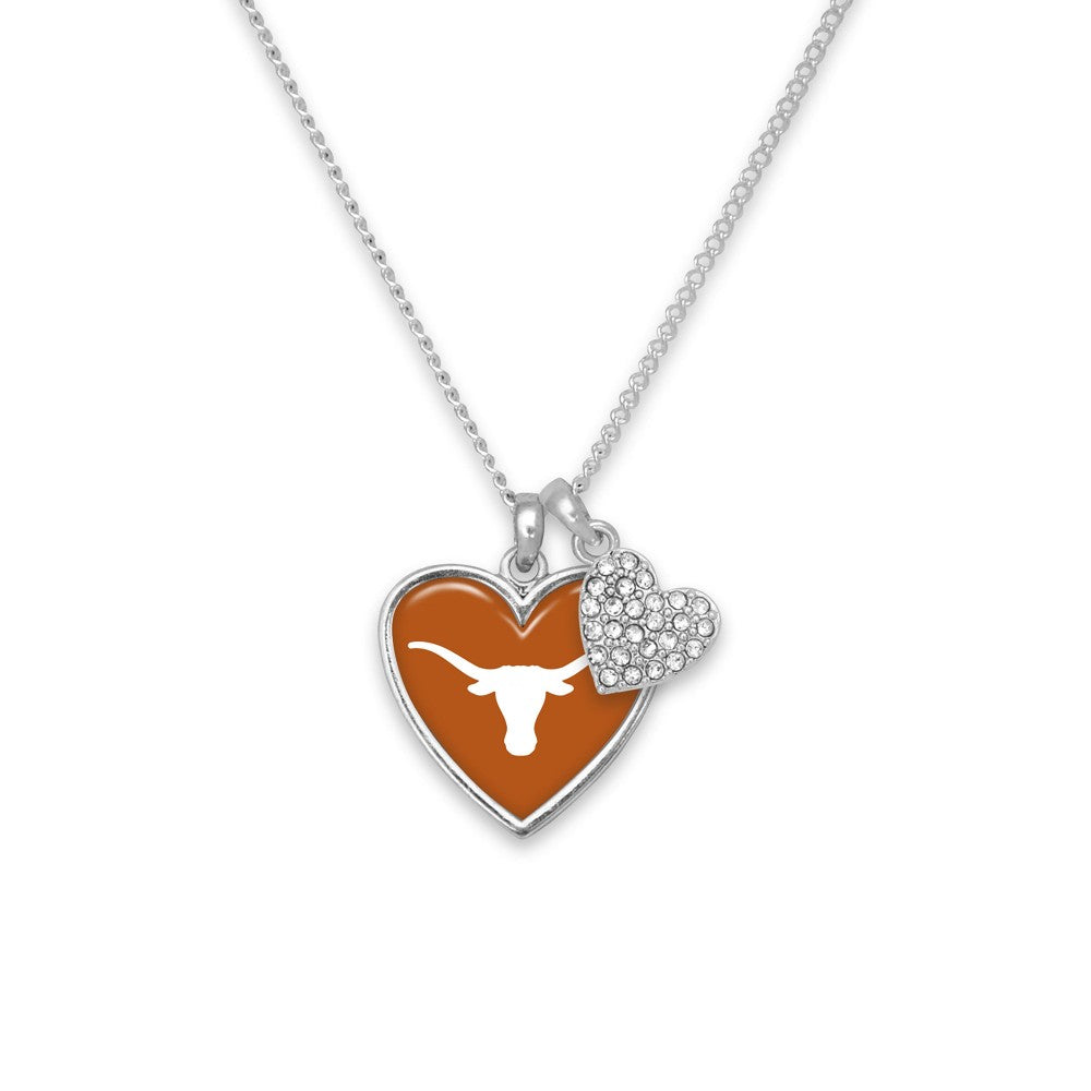 Game Day Heart Charm Necklace With Rhinestone Accent