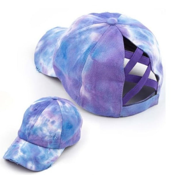 TIE DYE CRISS-CROSS HIGH PONYTAIL CC BALL CAP