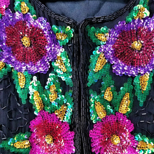 Women's Multicolor Decorative Sequin Floral Long Sleeve Jacket Top Size Large
