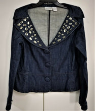 JEANOLOGY Womans Sz 2  Jewel Embelished Blue Denim Jean Jacket Large Buttons