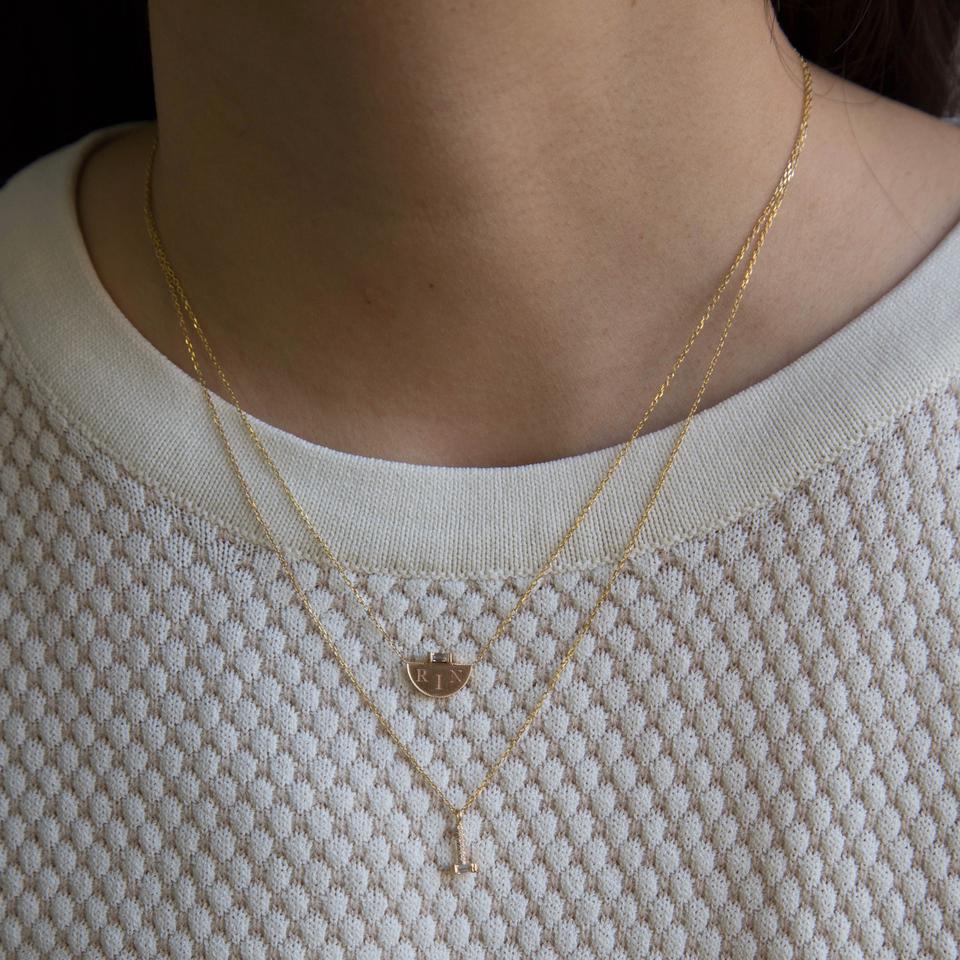 HALF MOON BAGUETTE DIAMOND SIGNET NECKLACE