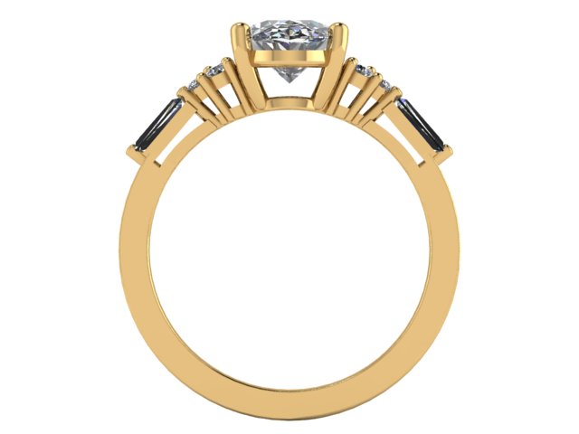 14kt Deco Baguette Balance Oval Diamond Engagement Ring