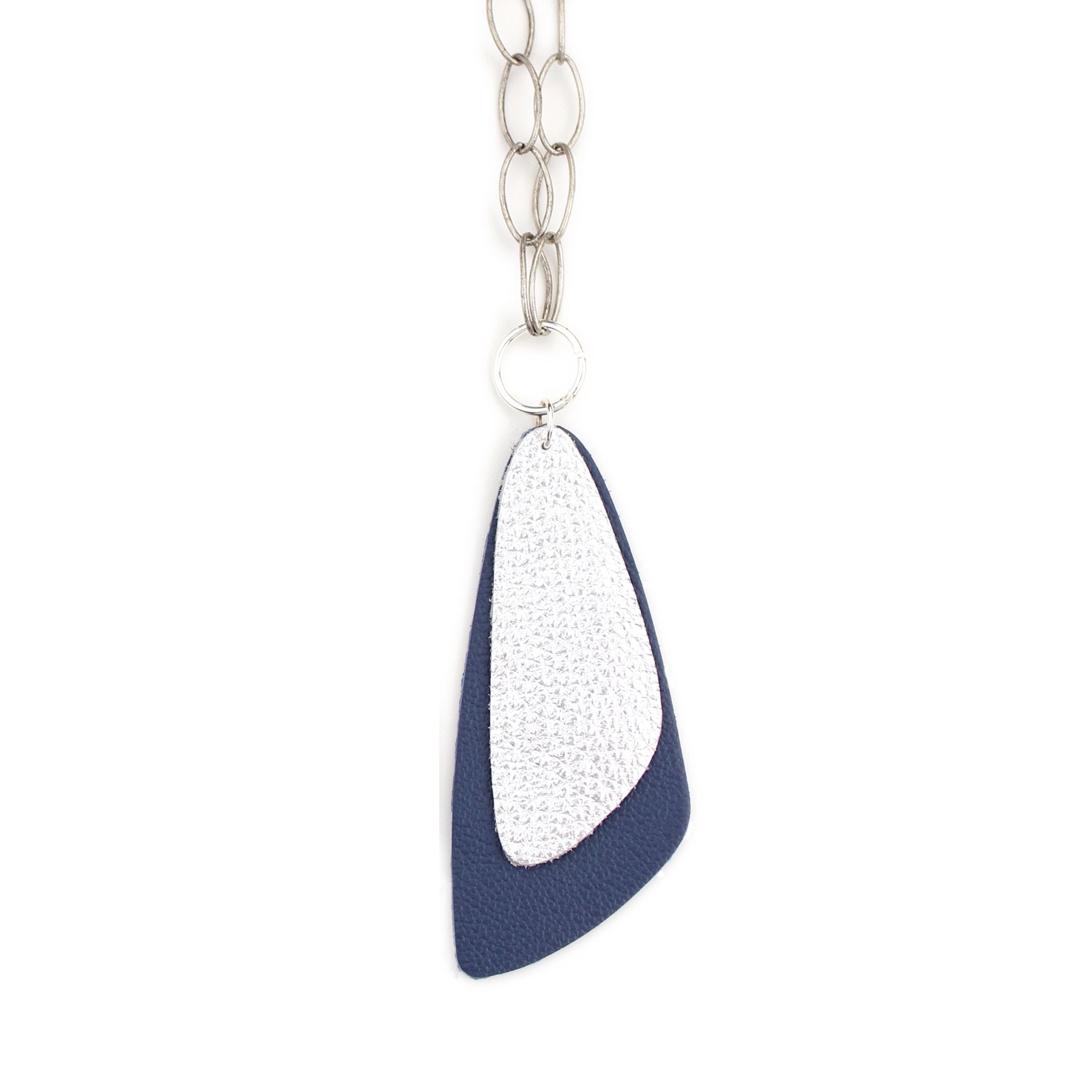 the double descent necklace - shiny silver over navy
