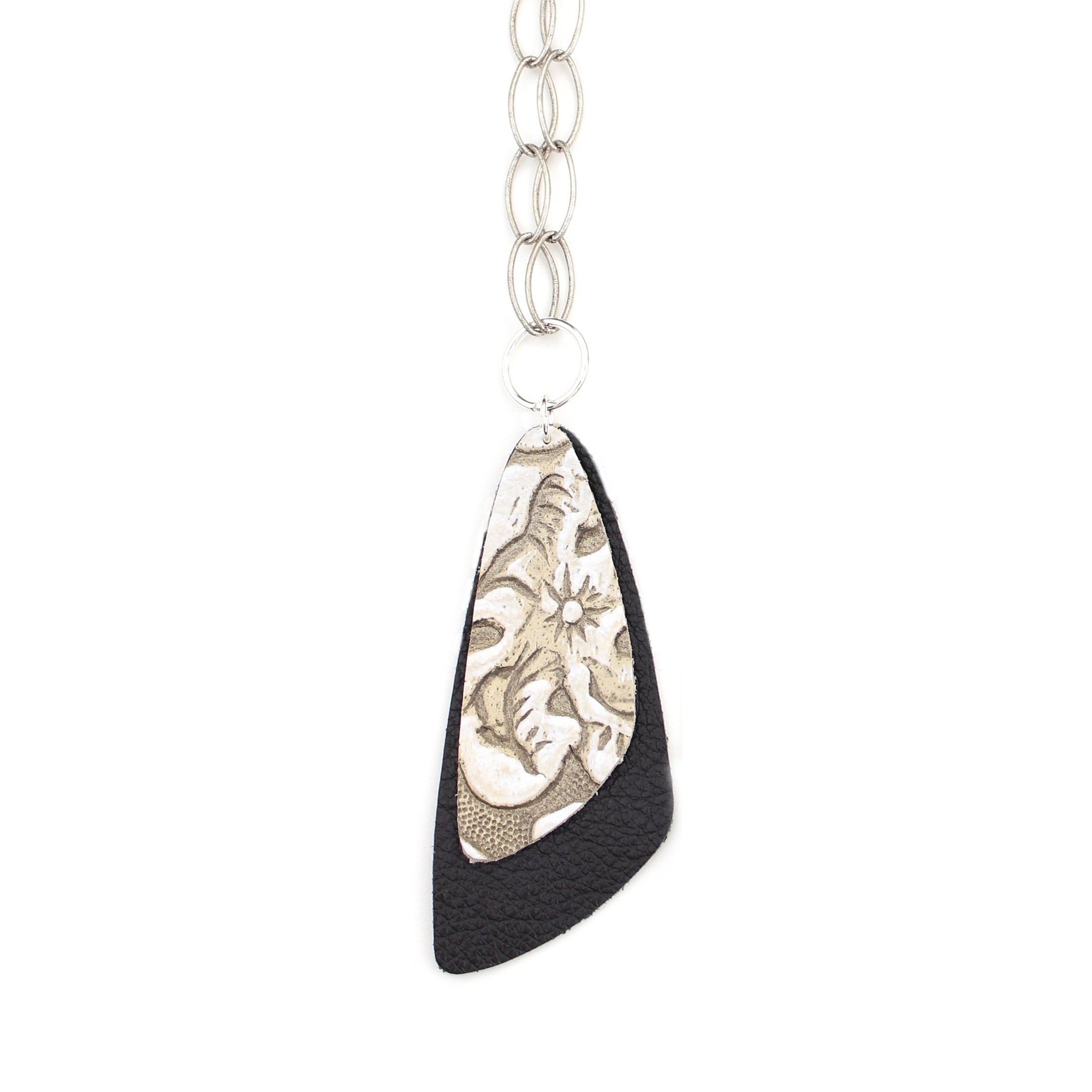 the double descent necklace - tooled grey over black