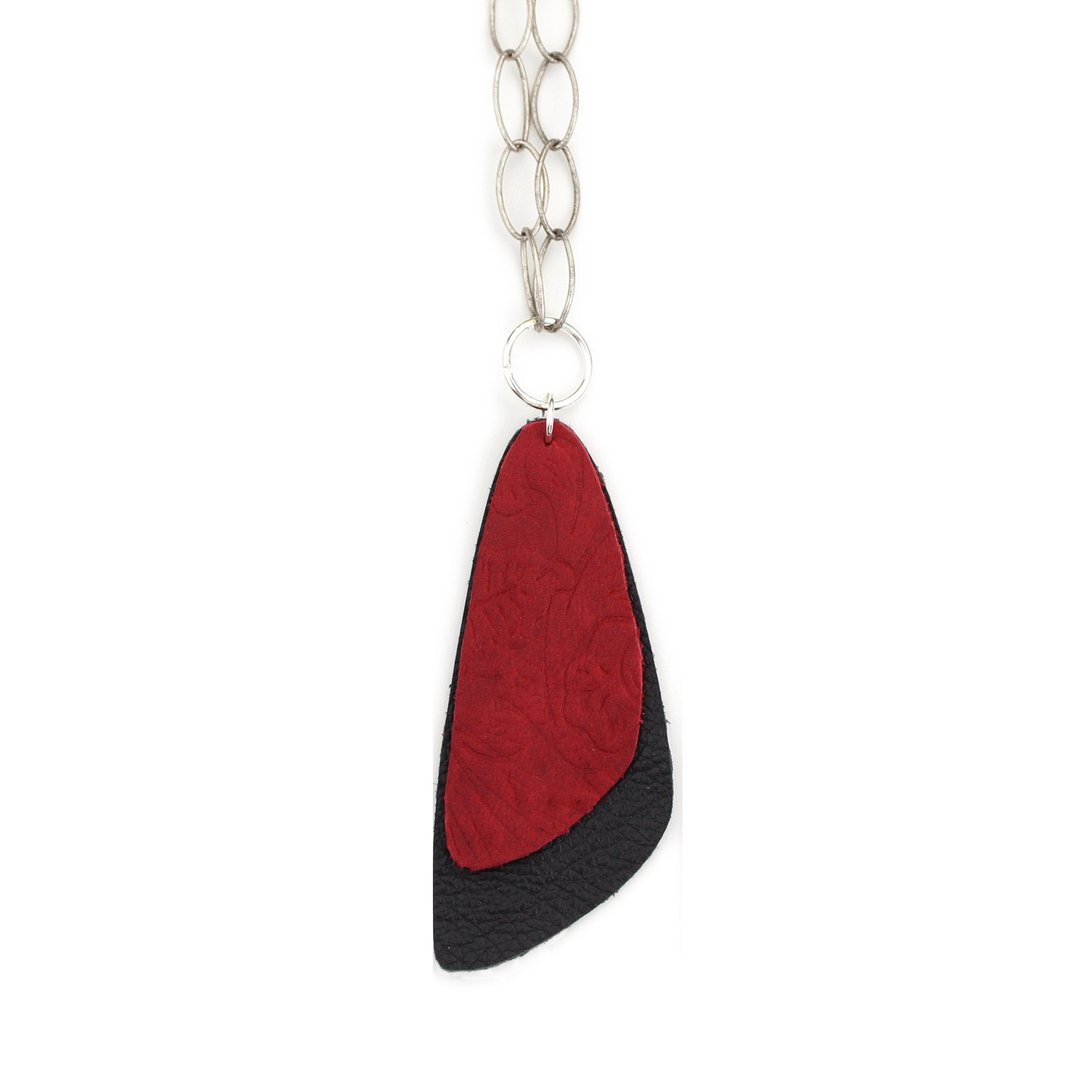 the double descent necklace - tooled red over black