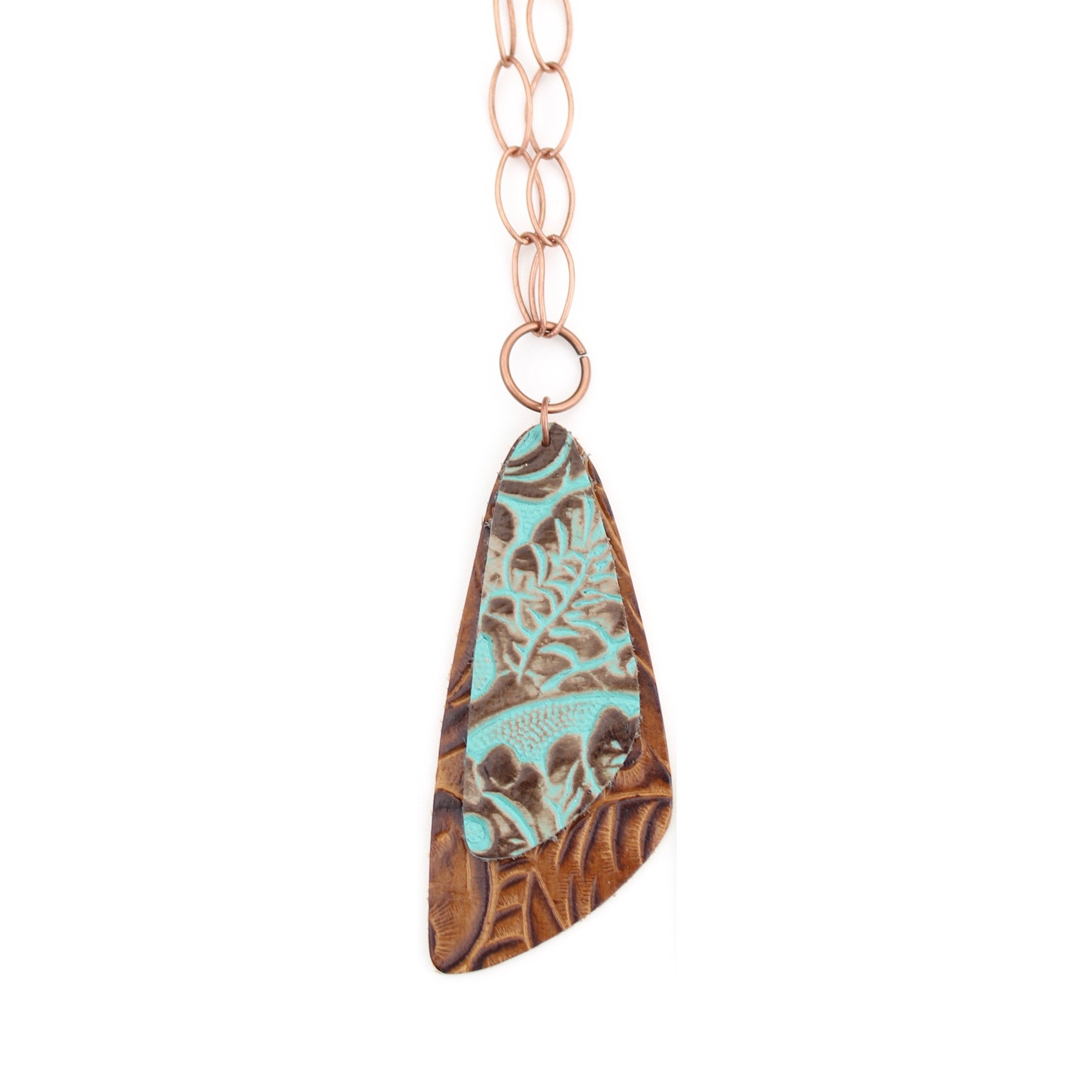 the double descent necklace - tooled turquoise over tooled brown