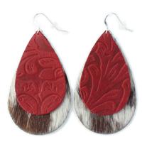 the double drop - tooled red over white brown hair on hide