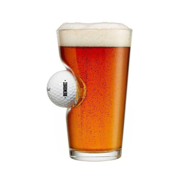 benshot glass with a golf ball in the side of the glass