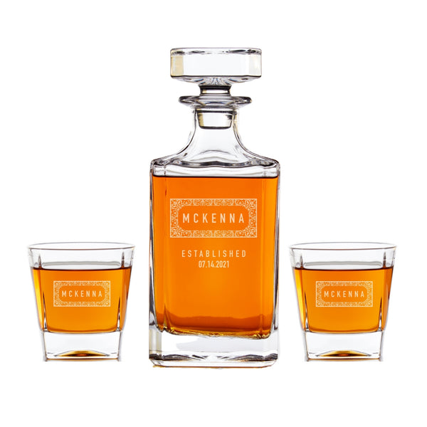 engraved whiskey decanter set