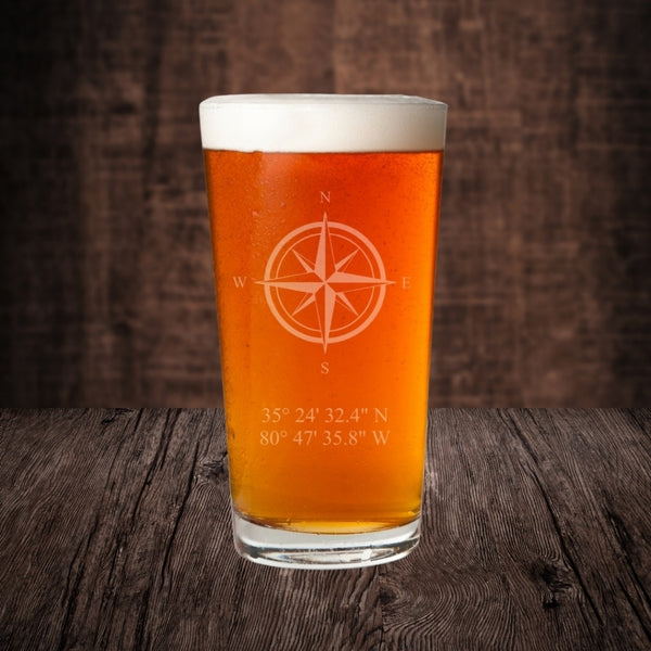 personalized pint glass with coordinates