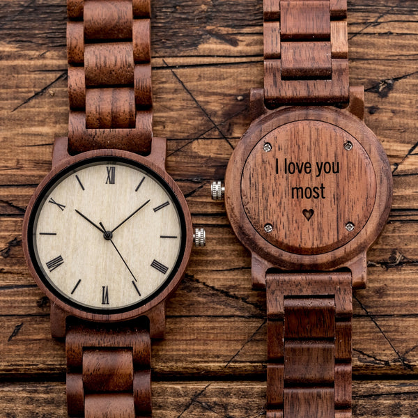 engraved wood watch 