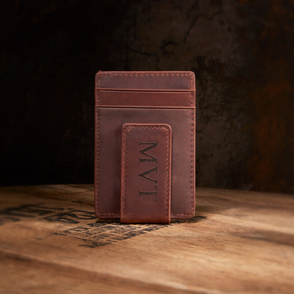 engraved leather wallet