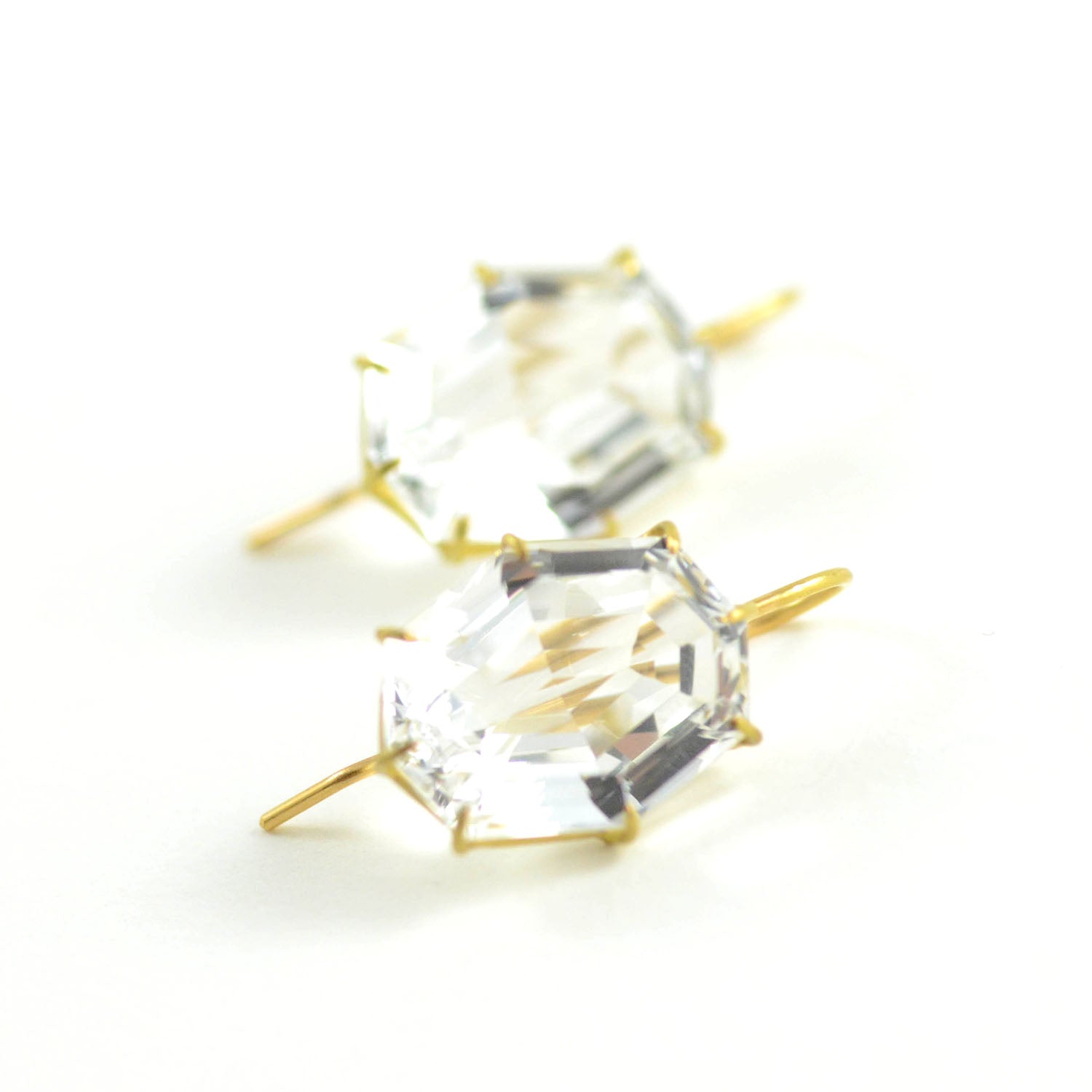 Faceted White Topaz North/South Earrings
