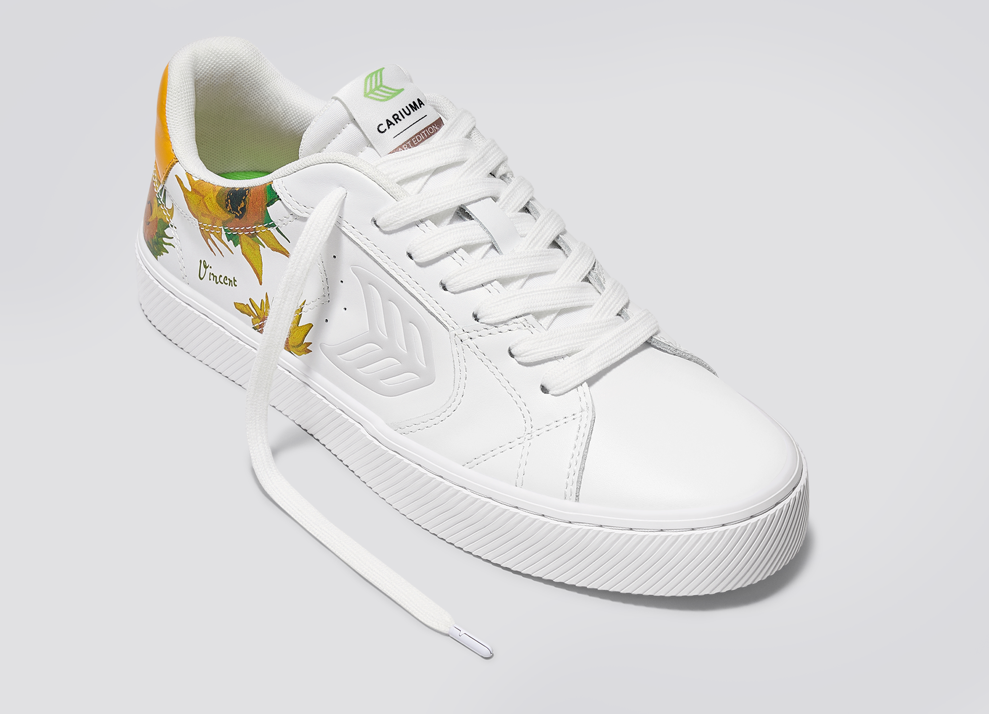 Women's Van Gogh Sunflowers White Leather Sneakers Salvas