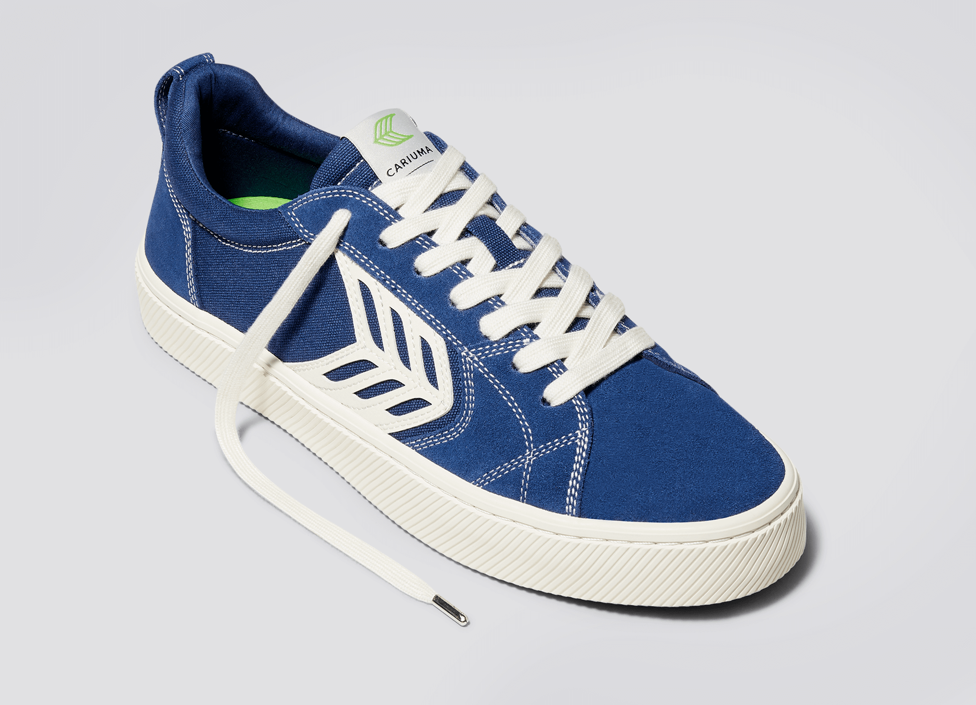 Double Laced White & Blue Sneakers, High Contrast Low Top Skate