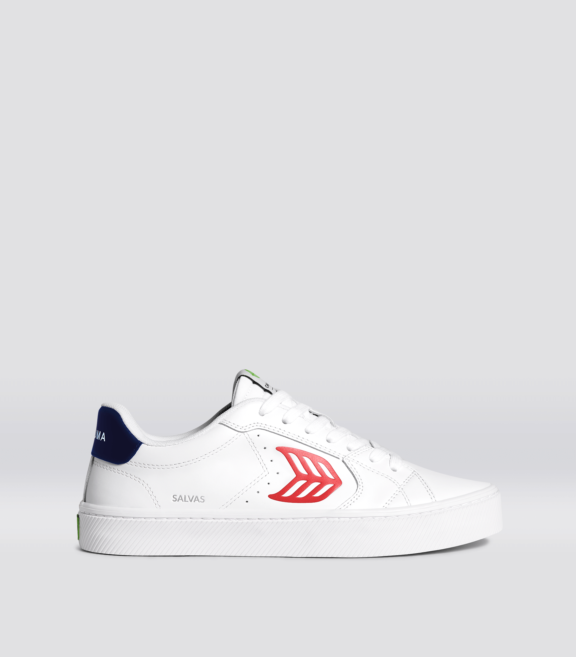 SALVAS White Leather Red Logo Navy Sneaker