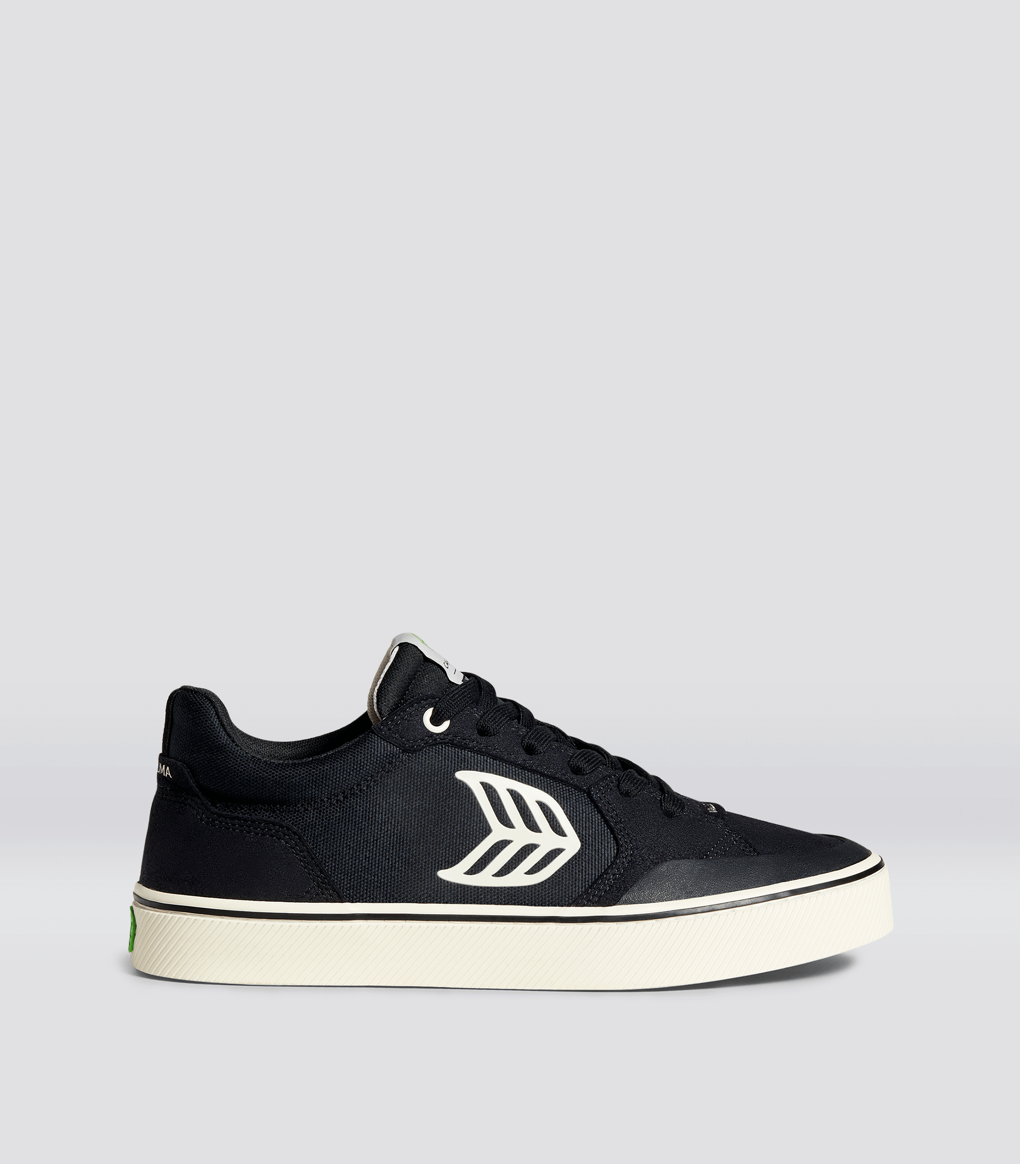VALLELY Skate Black Suede and Cordura Ivory Logo Sneaker