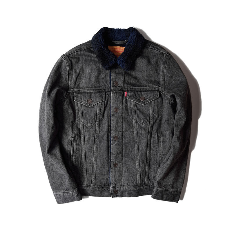 MENS LEVIS SHERPA TRUCKER JACKET OCEAN FIRE BLACK GRAY – HerraduraDeOro